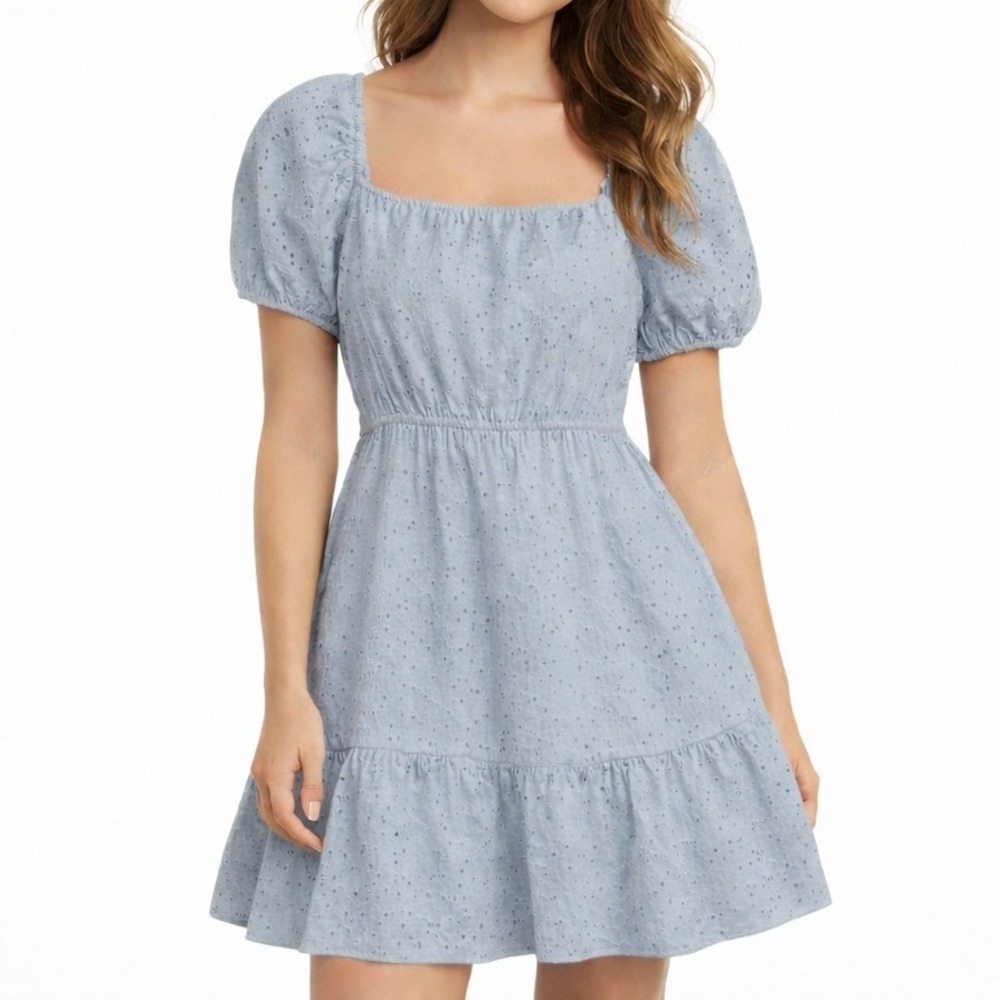 NWT & Other Stories Broderie Anglaise Mini Dress 10 Blue Cotton Eyelet Peasant